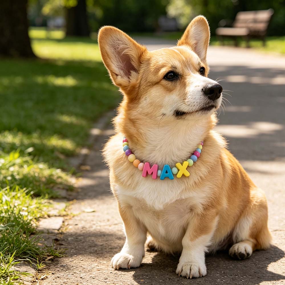 Personalized Colorful Letter Beaded Adjustable Puppy Name Necklace | BKPet581