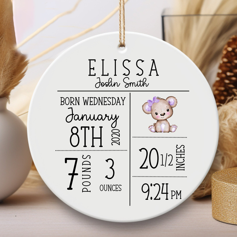 Personalized Newborn Baby Birth Announcement Ornament | CWBaby32