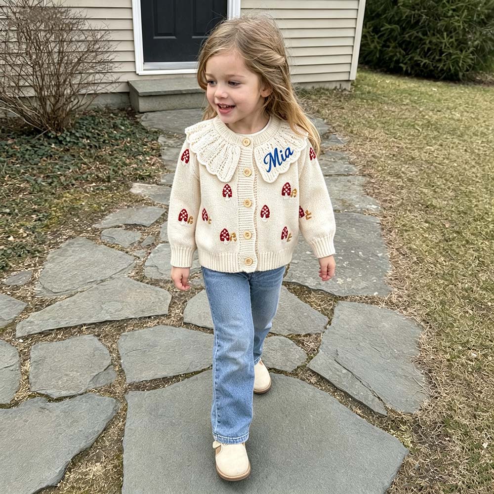 Personalized Embroidered Baby Mushroom Cardigan | CWBaby526