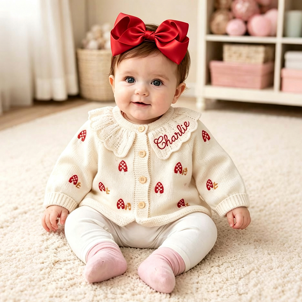 Personalized Embroidered Baby Mushroom Cardigan | CWBaby526