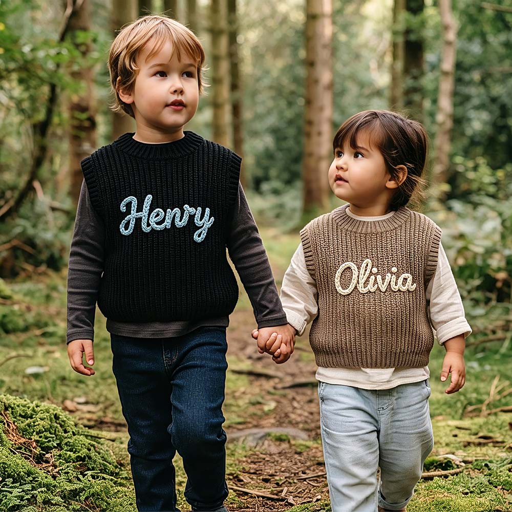 Personalized Hand Embroidered Kids Knit Crochet Vest | CWBaby529