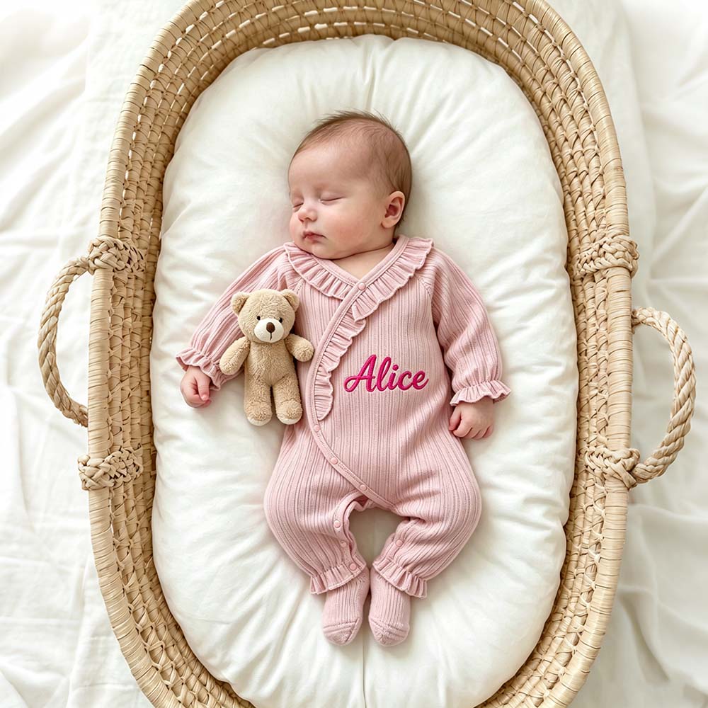 Personalized Embroidered Long Sleeve Buttons Ruffle Coming Home Outfit | CWBaby532