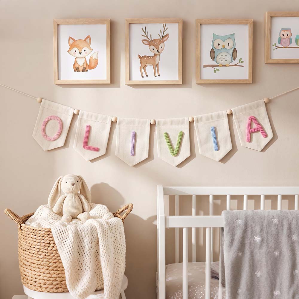 Personalized Hand Embroidered Yarn Letter Banner Decoration | CWGift105