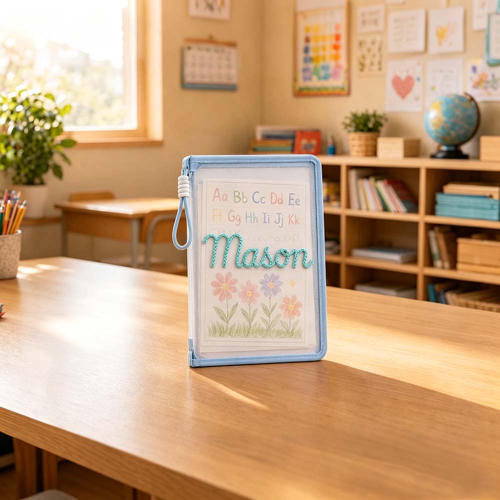 Personalized Hand Embroidered Homework Folder With Handle For Kids | CWToy207