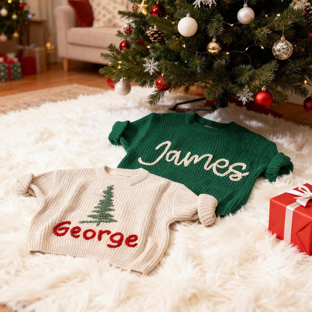Personalized Hand Embroidered Christmas Knit Sweater | MCGift390