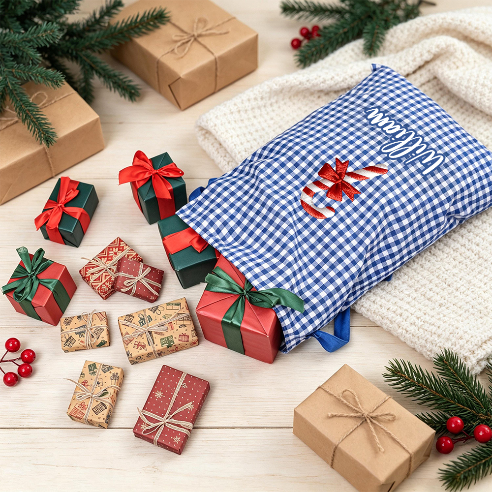 Personalized Plaid Christmas Cute Design Gift Bag | MCGift398