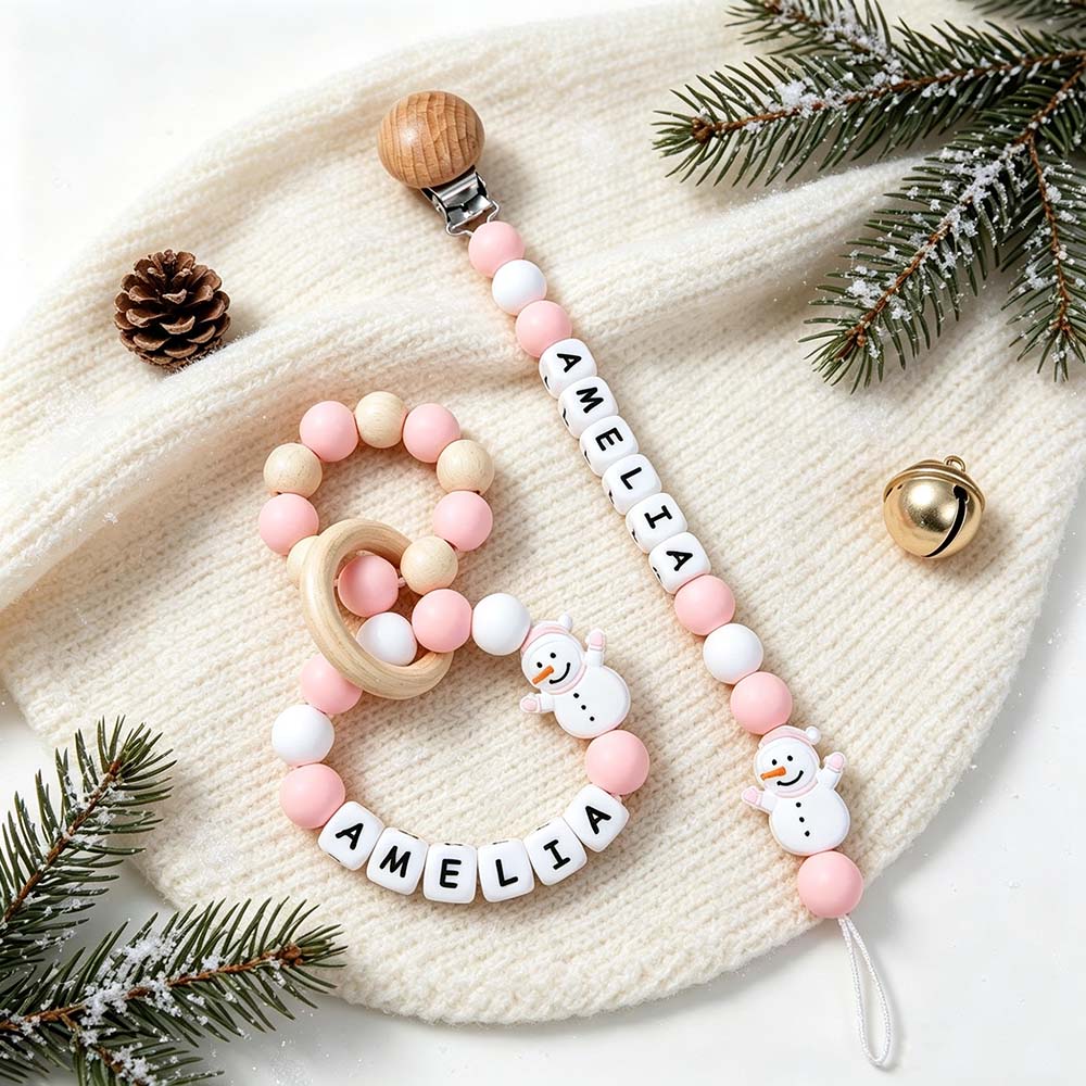 Personalized Christmas Baby Pacifier Clip & Rattle Ring | MCGift399