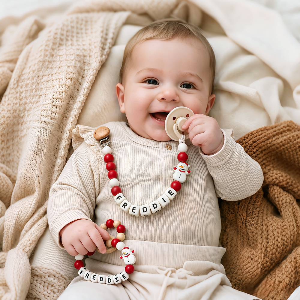 Personalized Christmas Baby Pacifier Clip & Rattle Ring | MCGift399