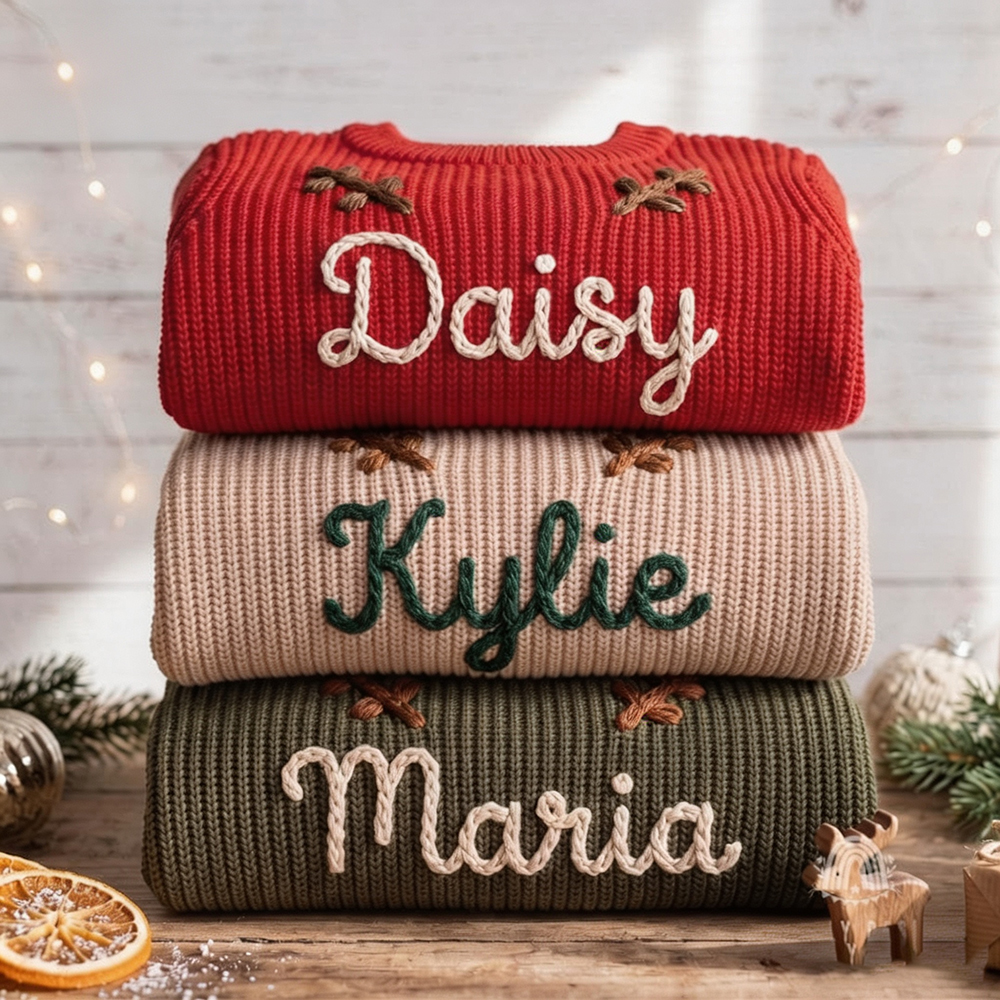 Personalized Hand Embroidered Christmas Knit Sweater | MCGift390