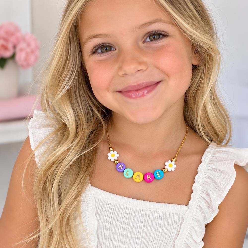 Personalized Multicolored Daisy Heart Bracelet & Necklace Set | CWGift107