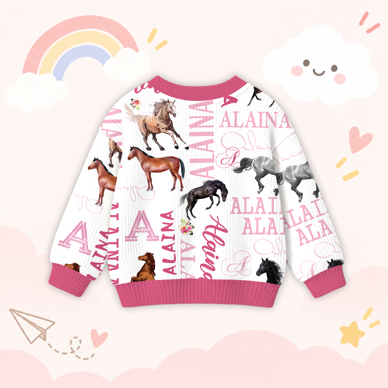 Personalized Lovely Kids Horse Knit Sweater | CWSweater08