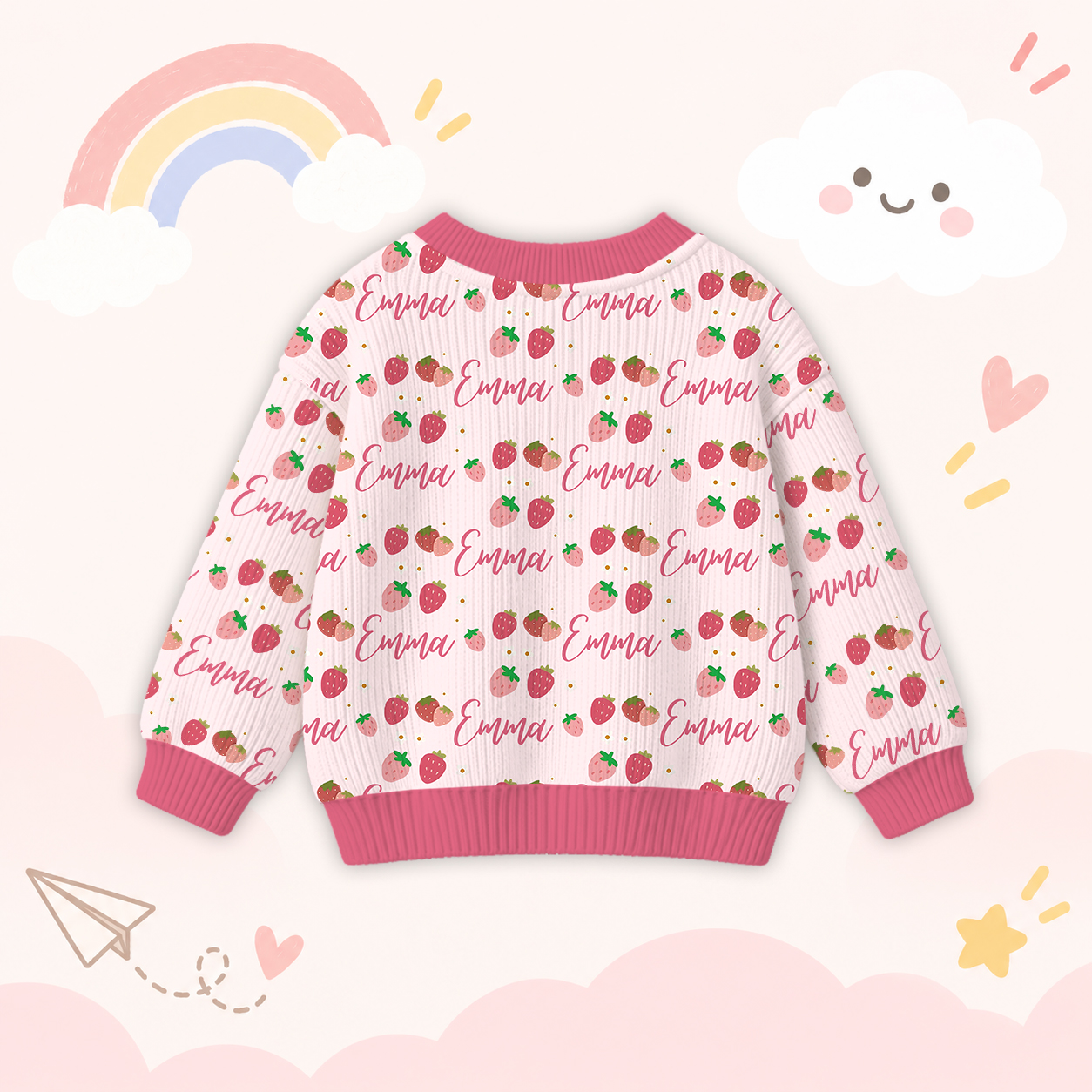 Personalized Lovely Kids Sweetheart Strawberry Knit Sweater | CWSweater10