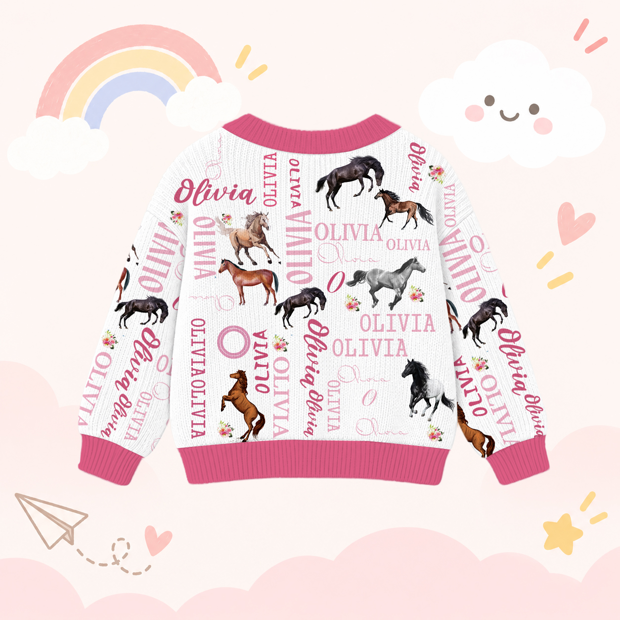 Personalized Lovely Kids Horse Knit Sweater | CWSweater08