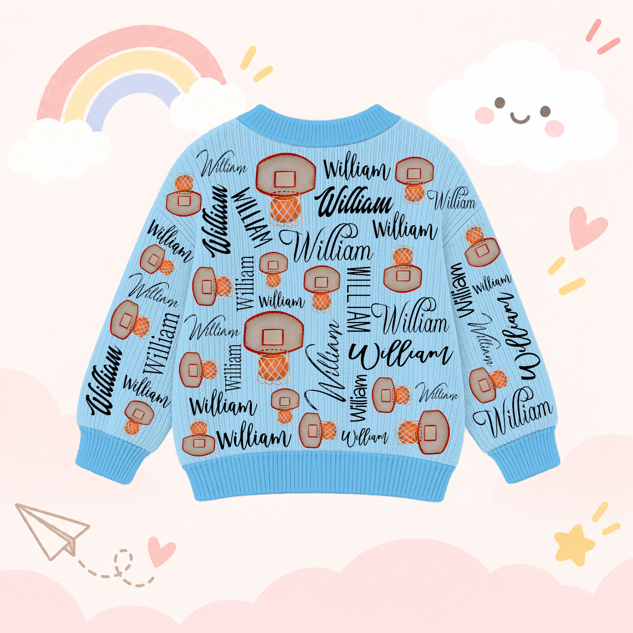 Personalized Lovely Kids Basketball Knit Sweater | CWSweater13