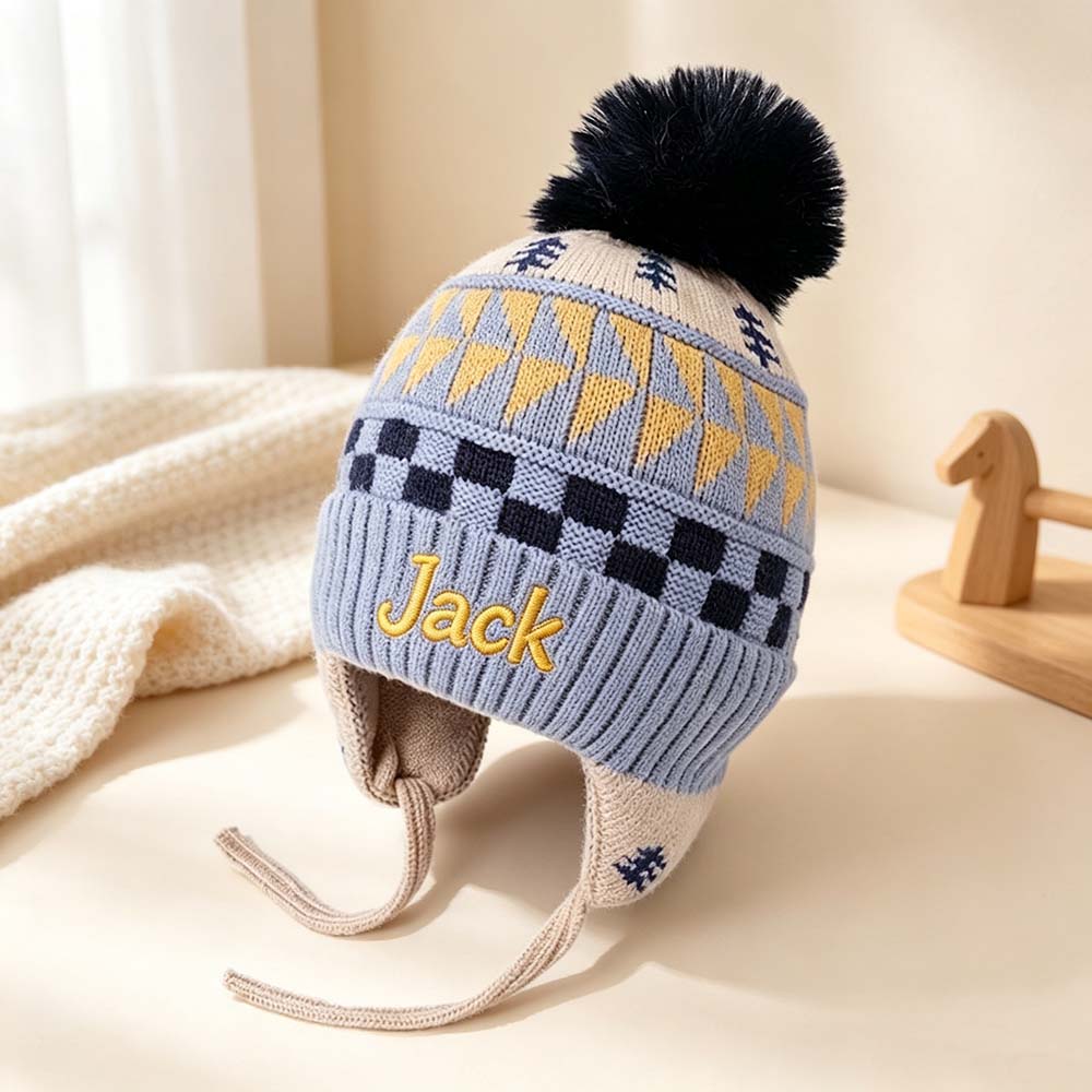 Personalized Embroidered Beanie Pom Pom Hat For Kids | HSKid98