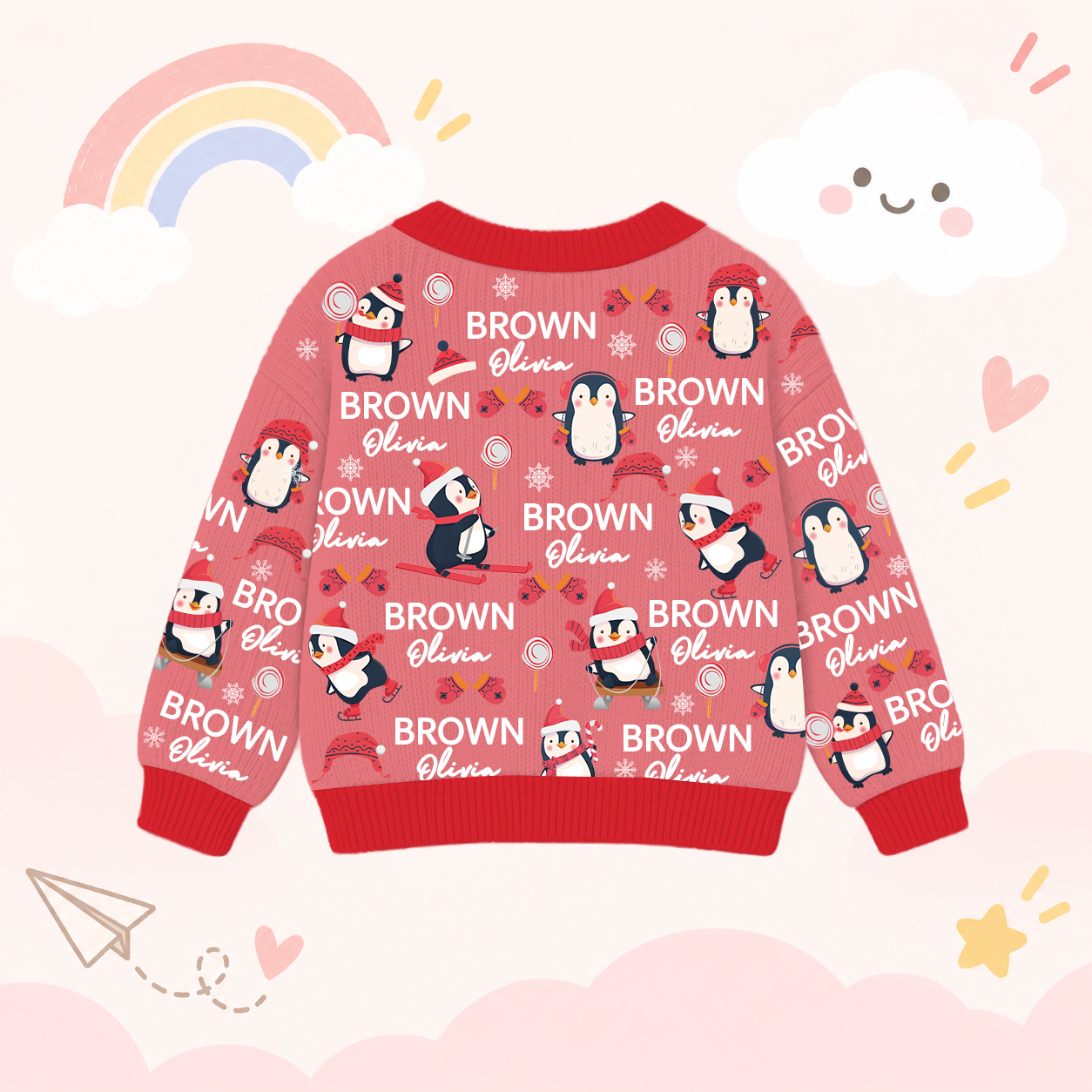 Personalized Lovely Kids Christmas Penguin Knit Sweater | CWSweater14
