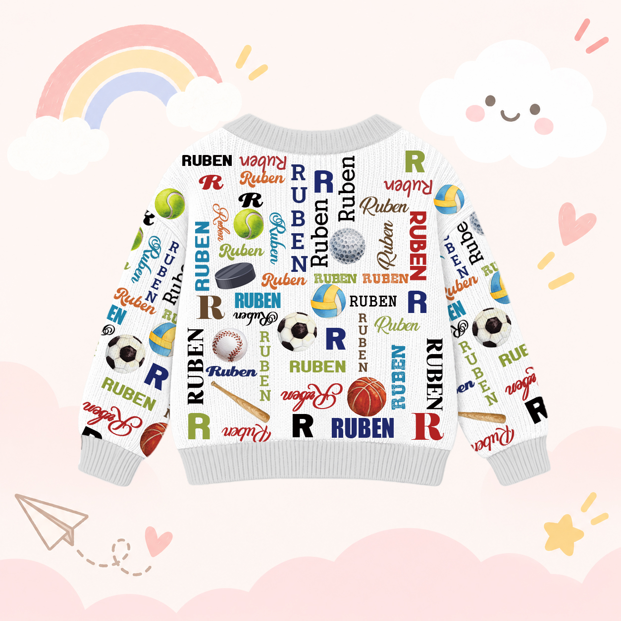 Personalized Lovely Kids Ball Sports Knit Sweater | CWSweater11
