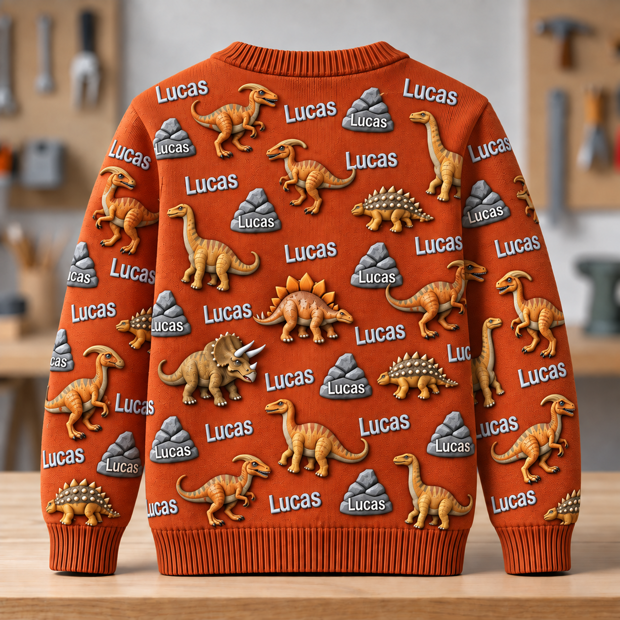 Personalized Lovely Kids Forest Dinosaur Knit Sweater | CWSweater26