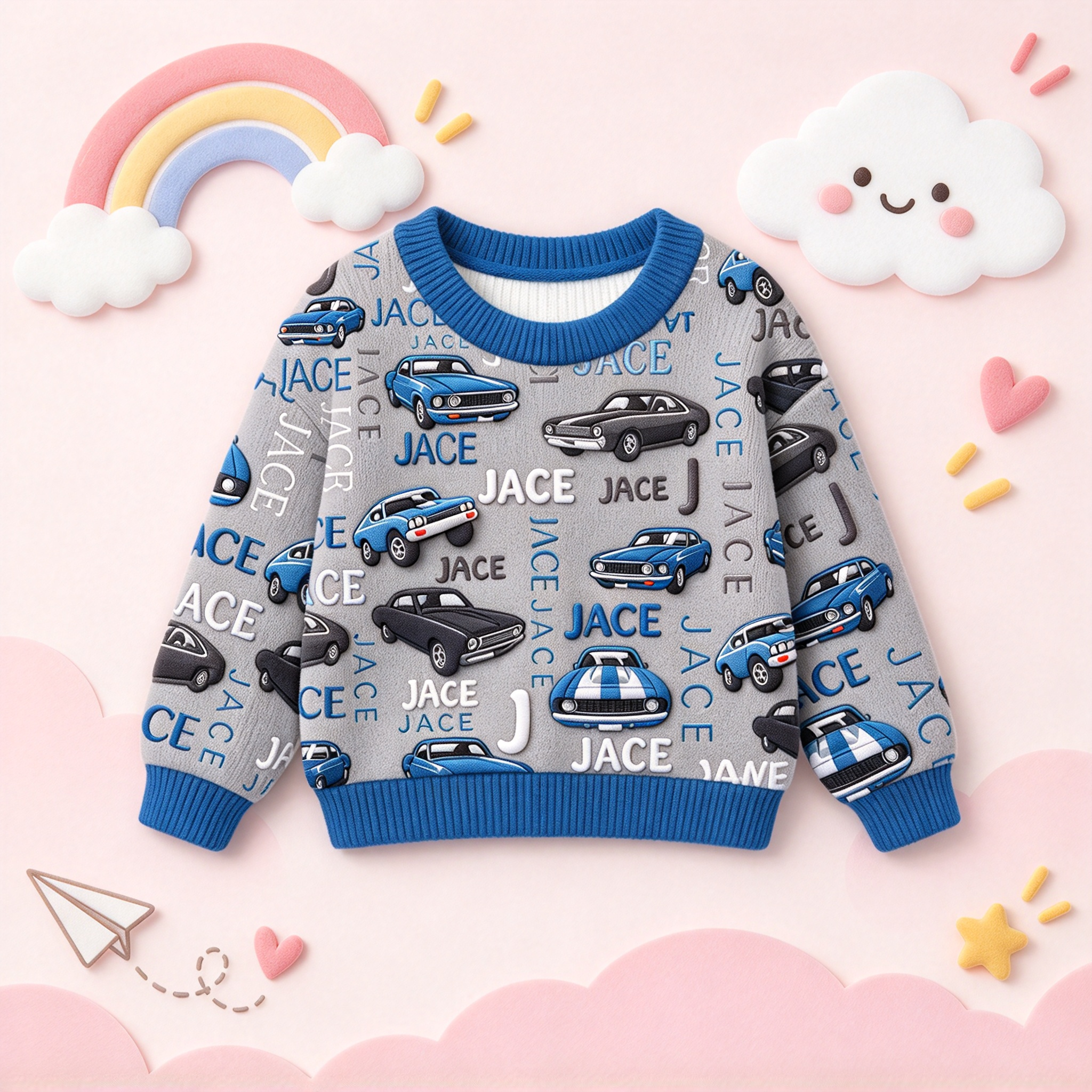 Personalized Lovely Kids Classic Car Knit Sweater | CWSweater29