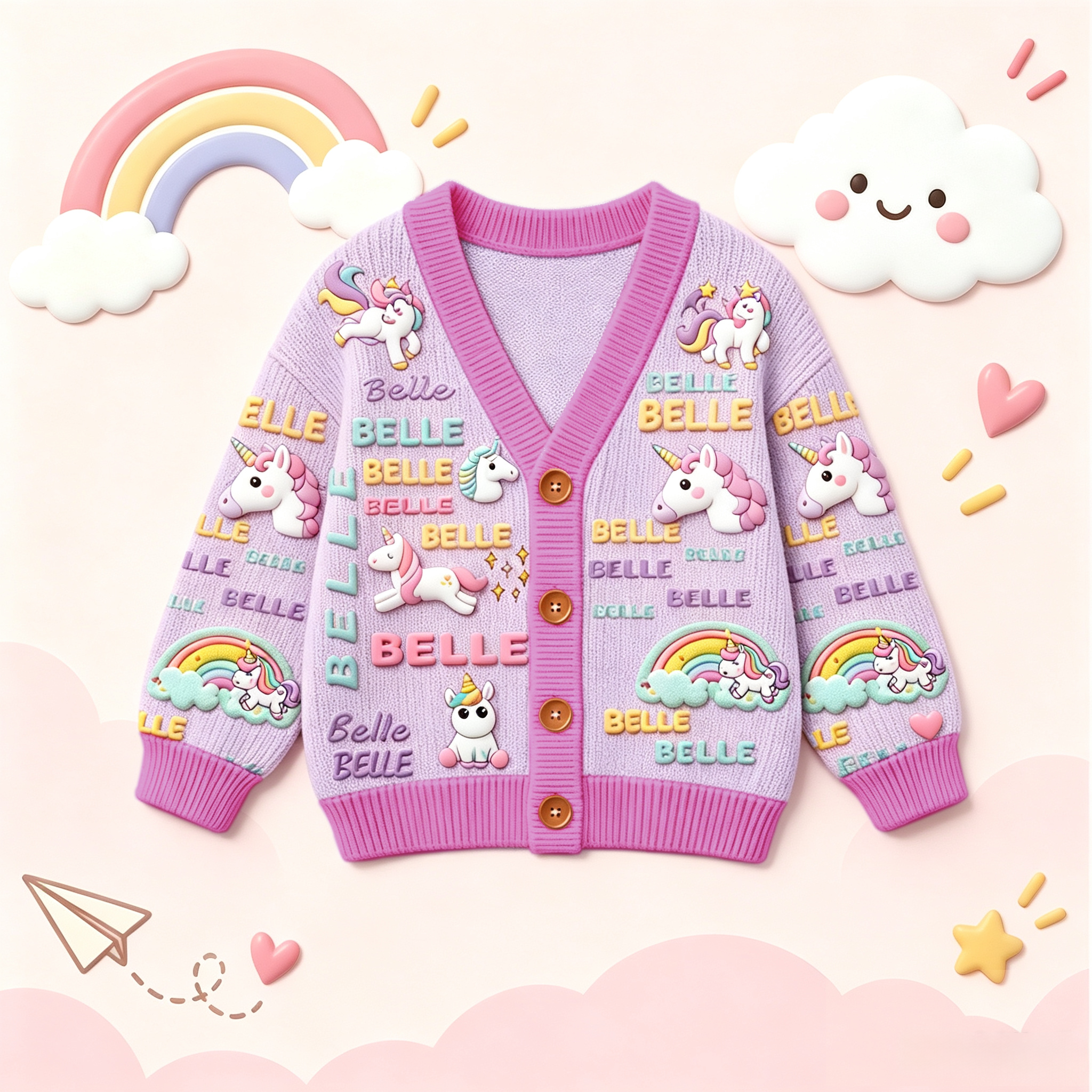 Personalized Lovely Kids Adorable Unicorn Knit Sweater | CWSweater30