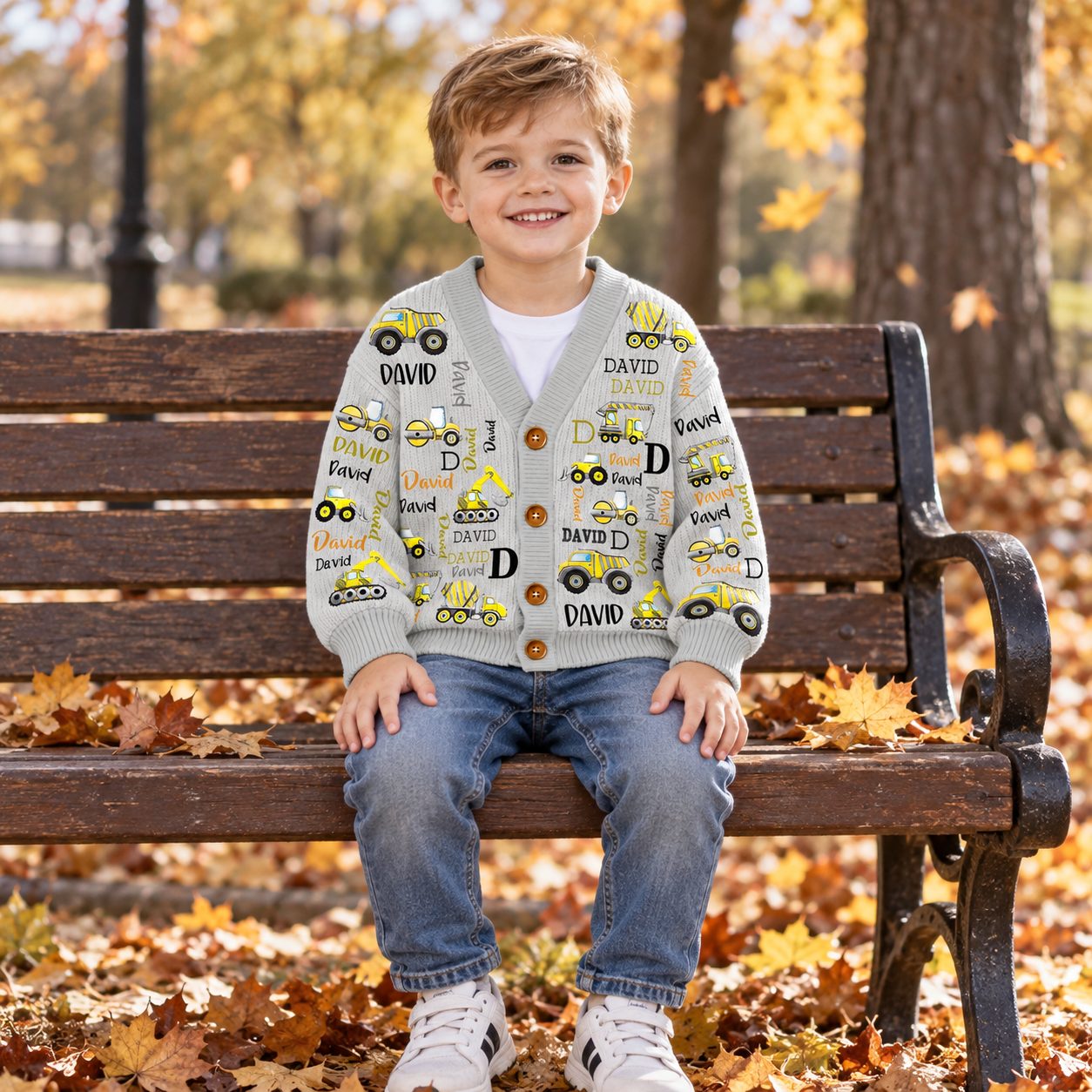 Personalized Lovely Kids Construction Vehicle Knit Sweater | CWSweater20