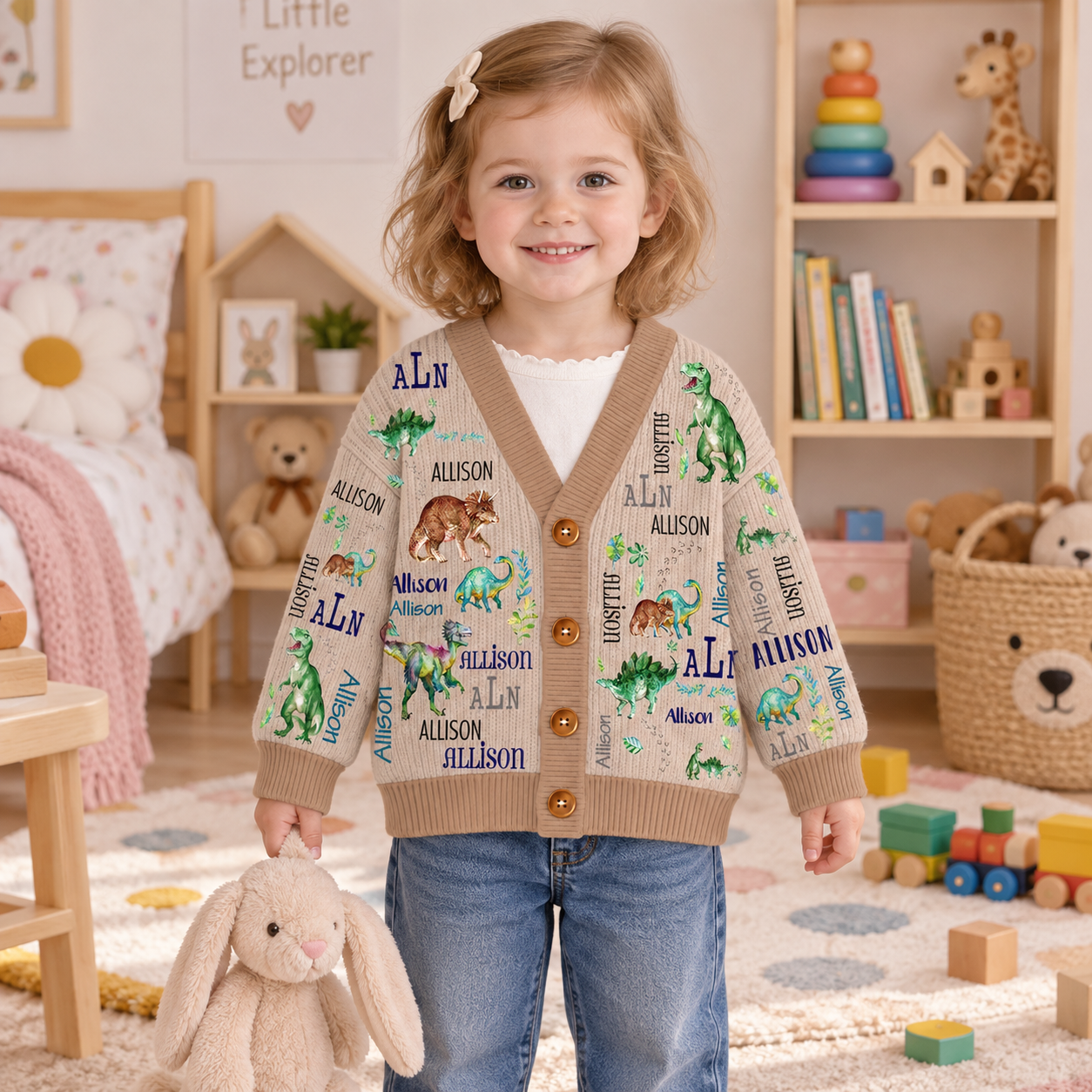 Personalized Lovely Kids Dinosaur Knit Sweater | CWSweater22