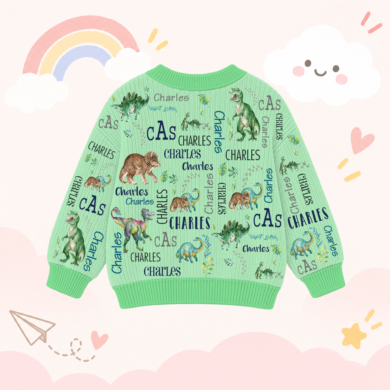 Personalized Lovely Kids Dinosaur Knit Sweater | CWSweater22