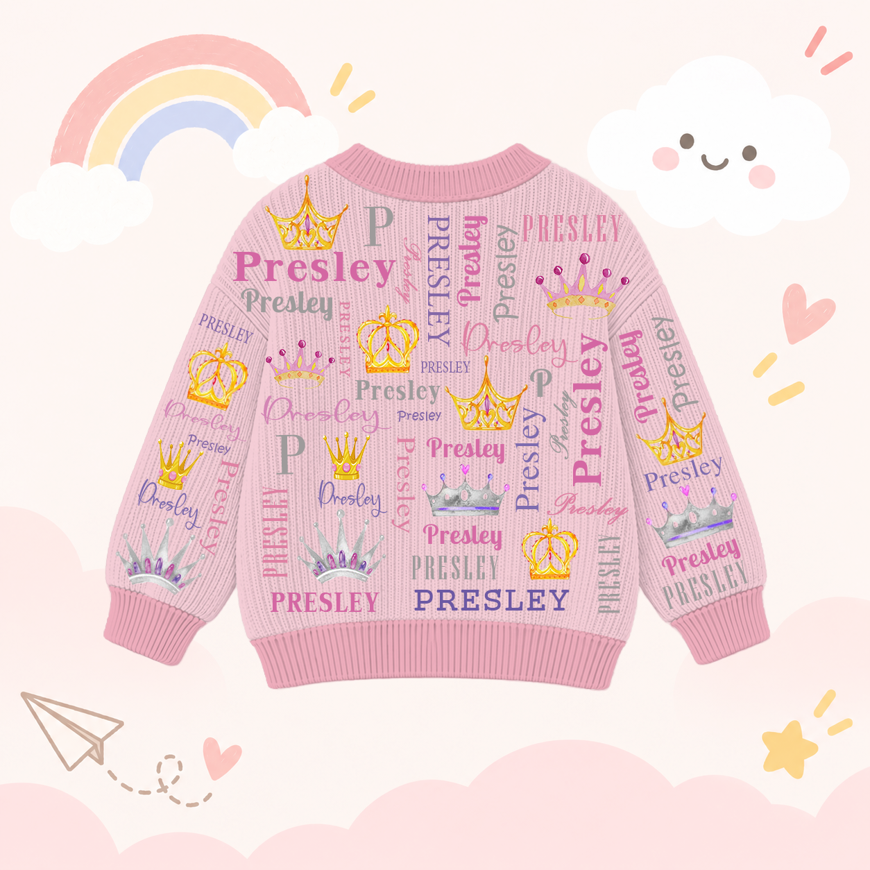 Personalized Lovely Kids Diamond Crown Knit Sweater | CWSweater23
