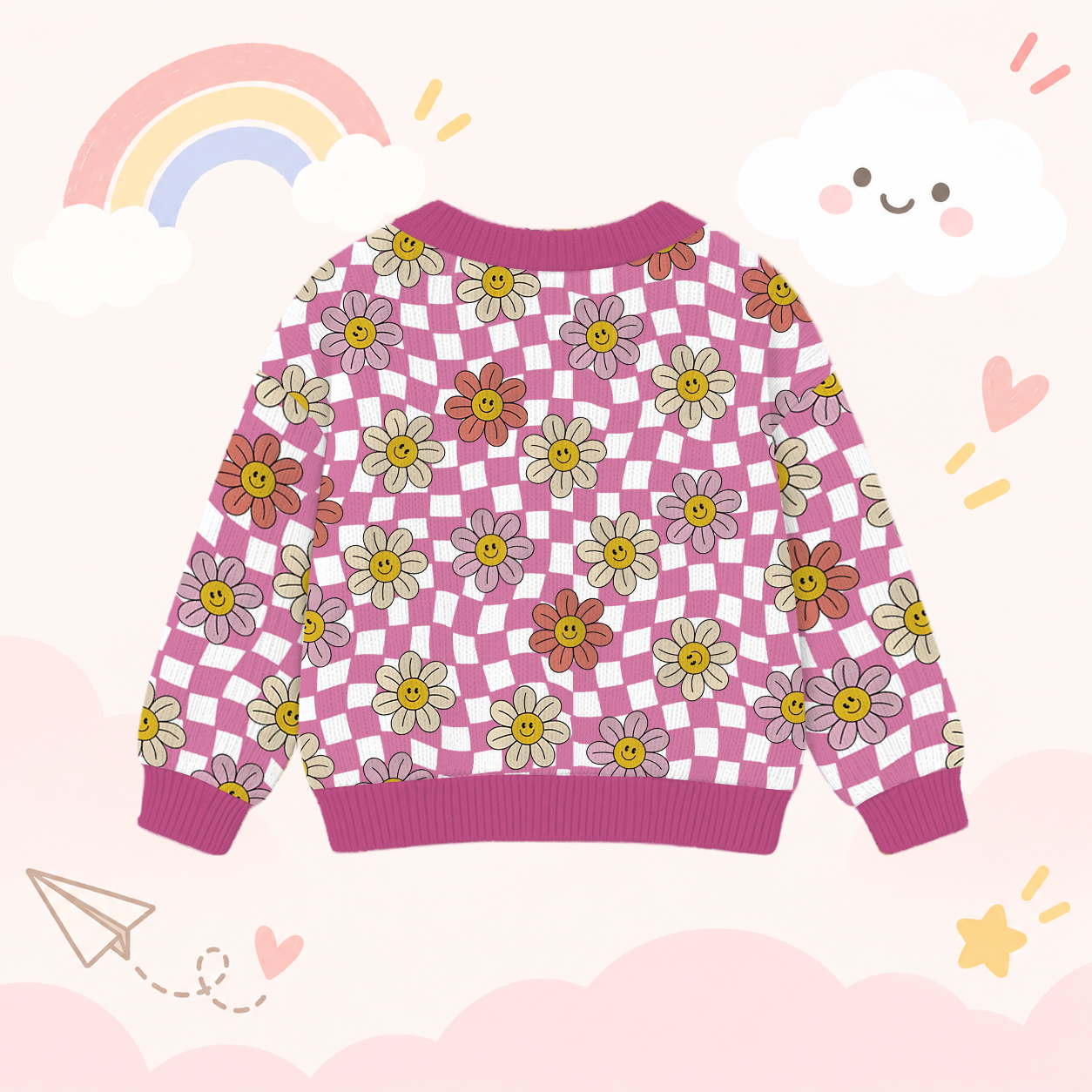 Personalized Lovely Kids Smile Daisy Knit Sweater | CWSweater25