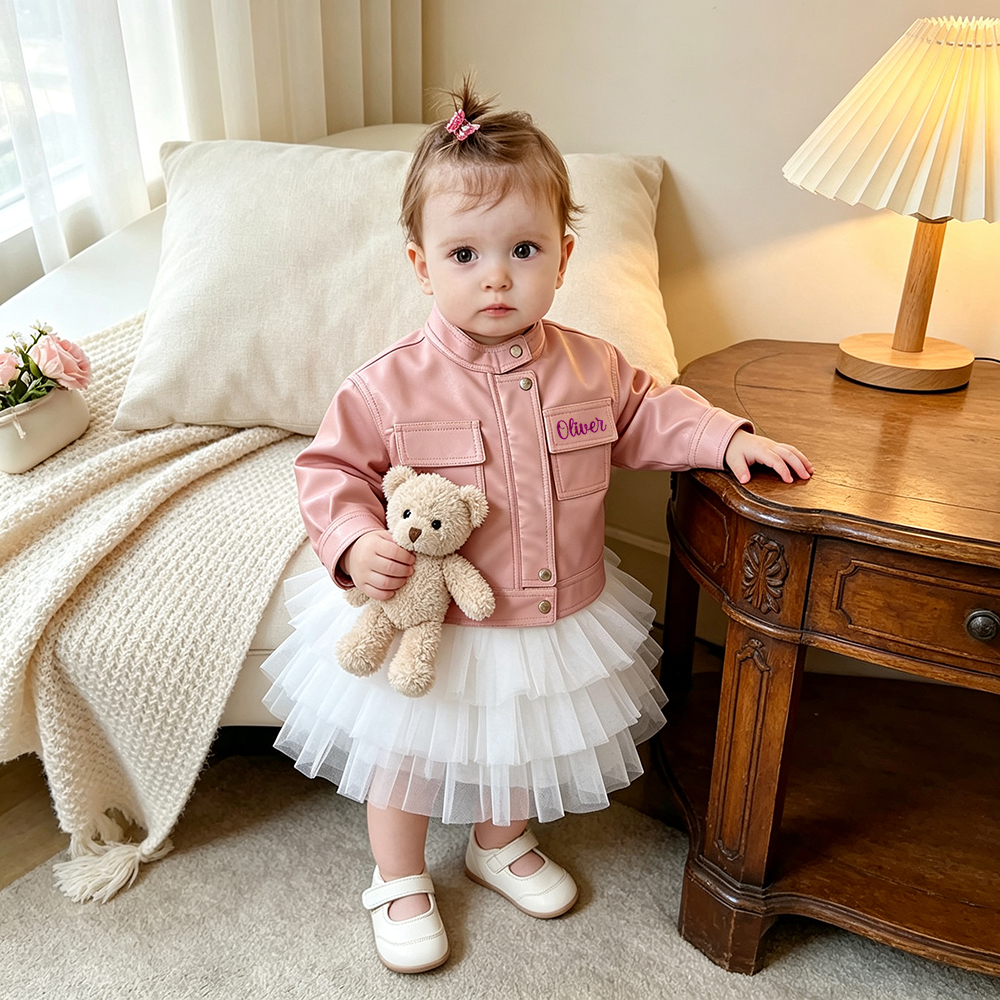 Personalized Embroidered Kids Leather Biker Jacket | CWBaby541