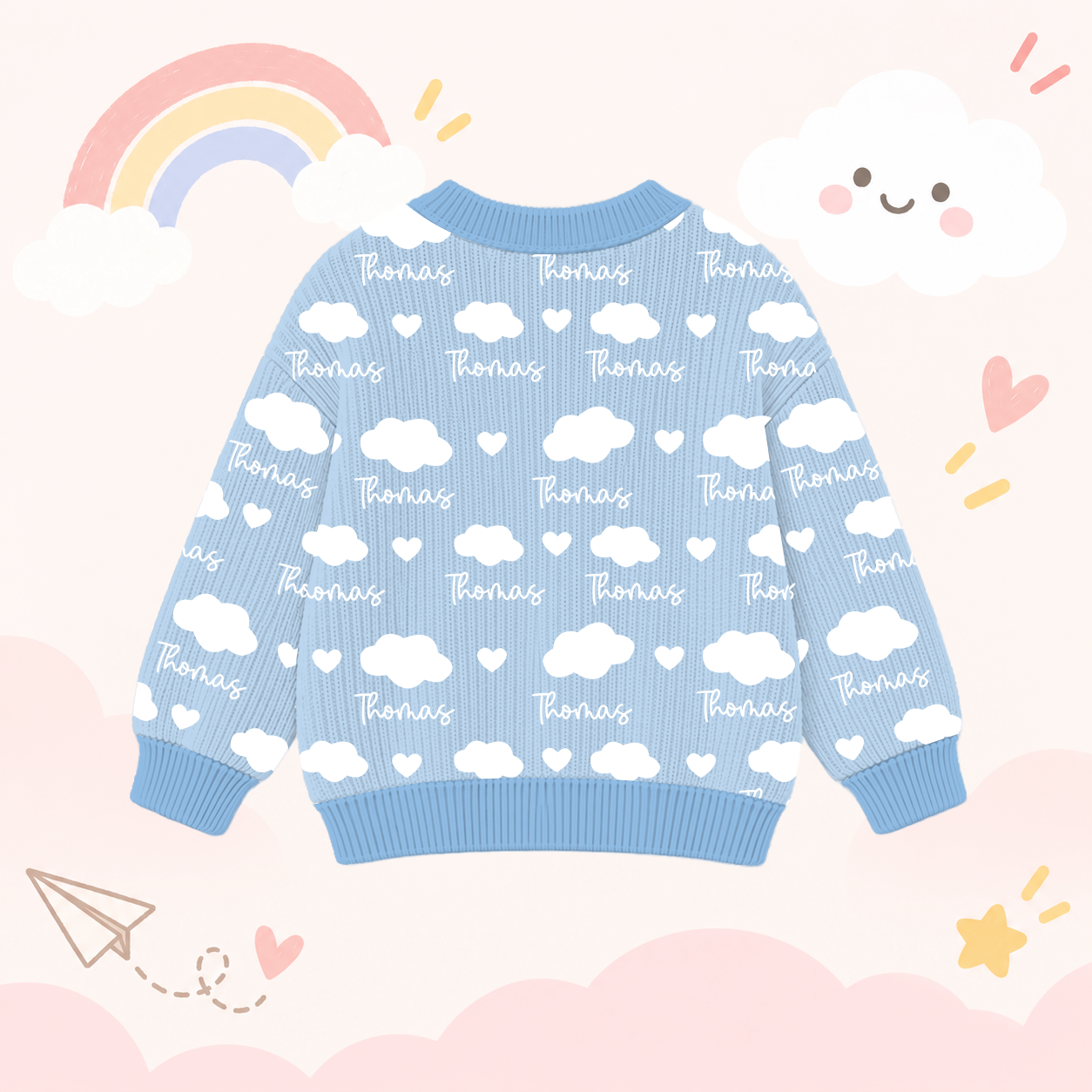 Personalized Lovely Kids Soft Clouds Knit Sweater | CWSweater31