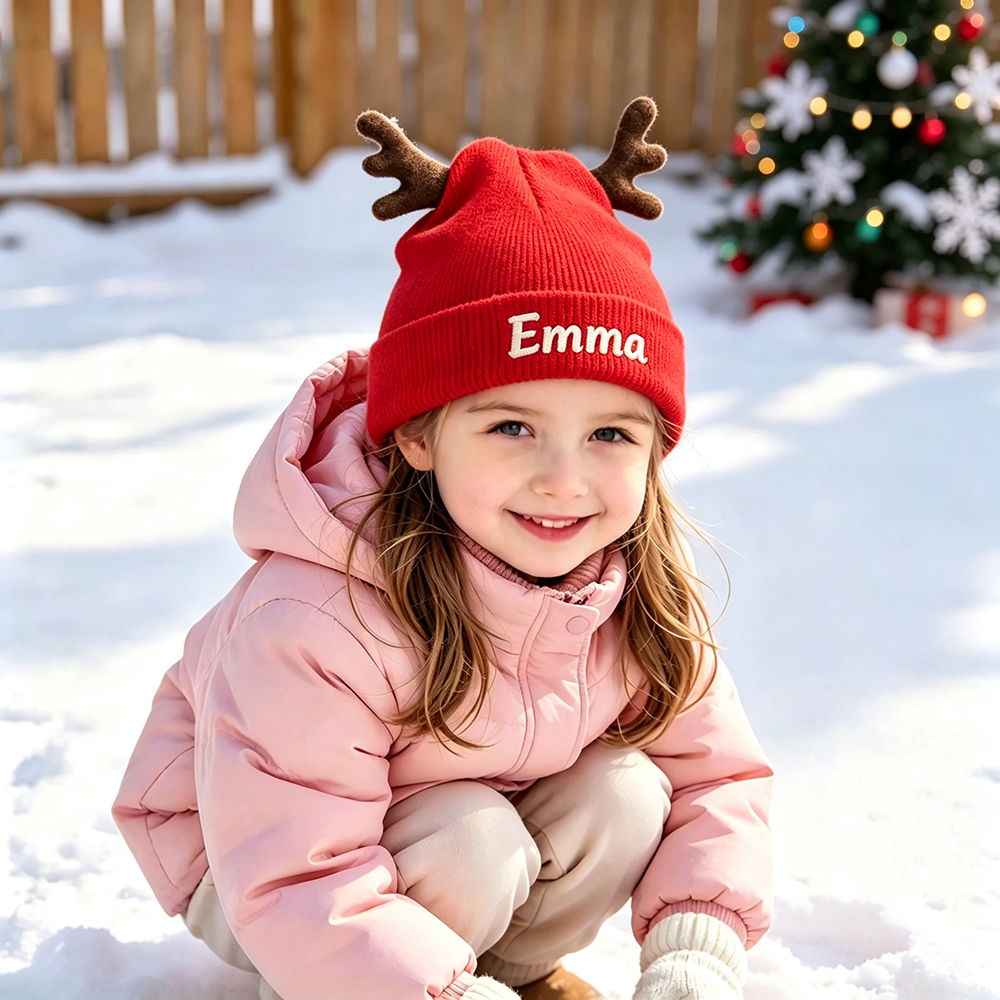 Personalized Embroidery Christmas Pom Pom Beanie For Kids | MCGift416