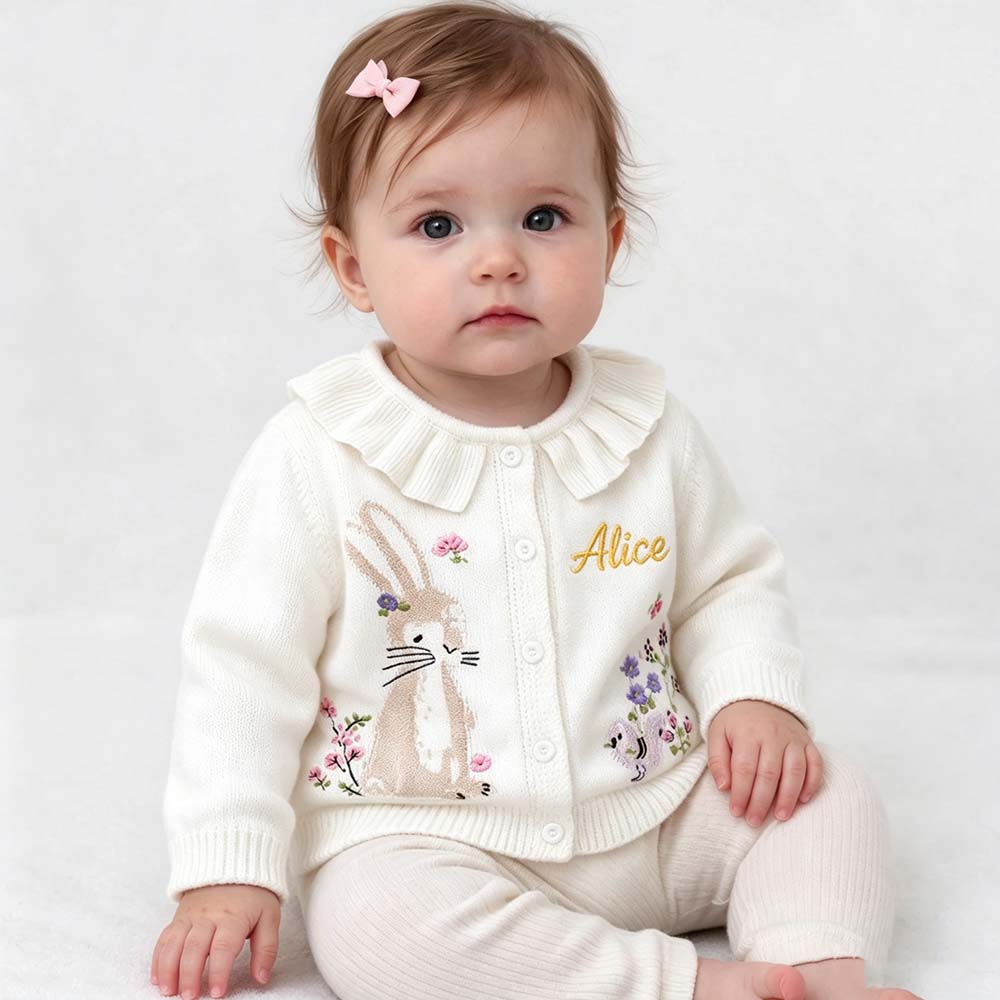 Personalized Embroidered Adorable Rabbit Knit Cardigan For Kids | CWBaby545
