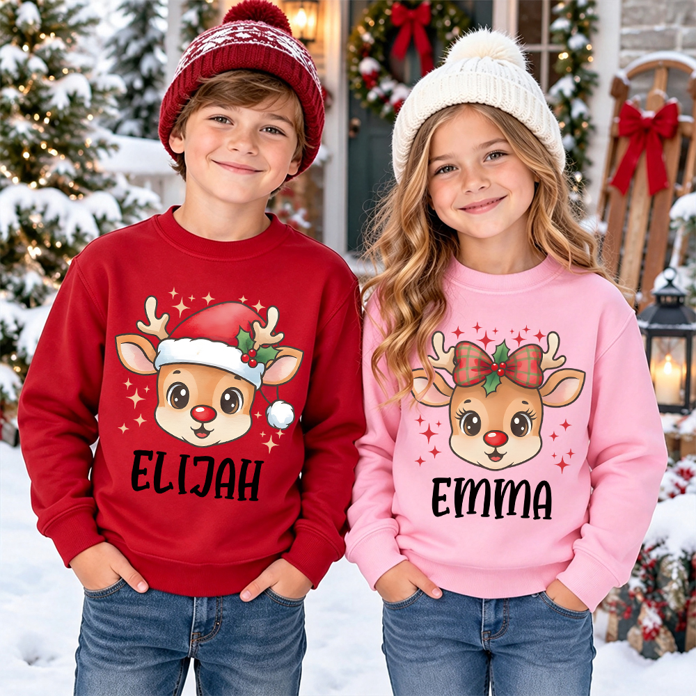 Personalized Christmas Kids Reindeer Sweatshirt | MCGift418