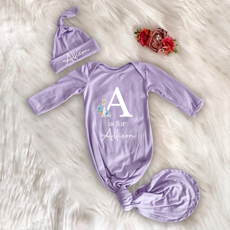 Personalized Cozy Newborn Easter Gown with Knotted Hat | CWbaby39