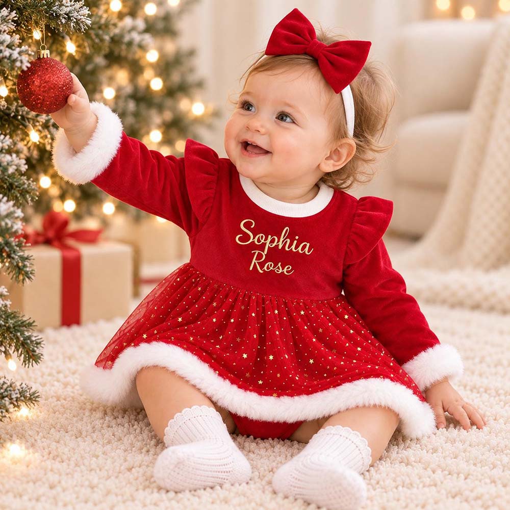 Personalized Embroidered Christmas Baby Dress Set | CWBaby546