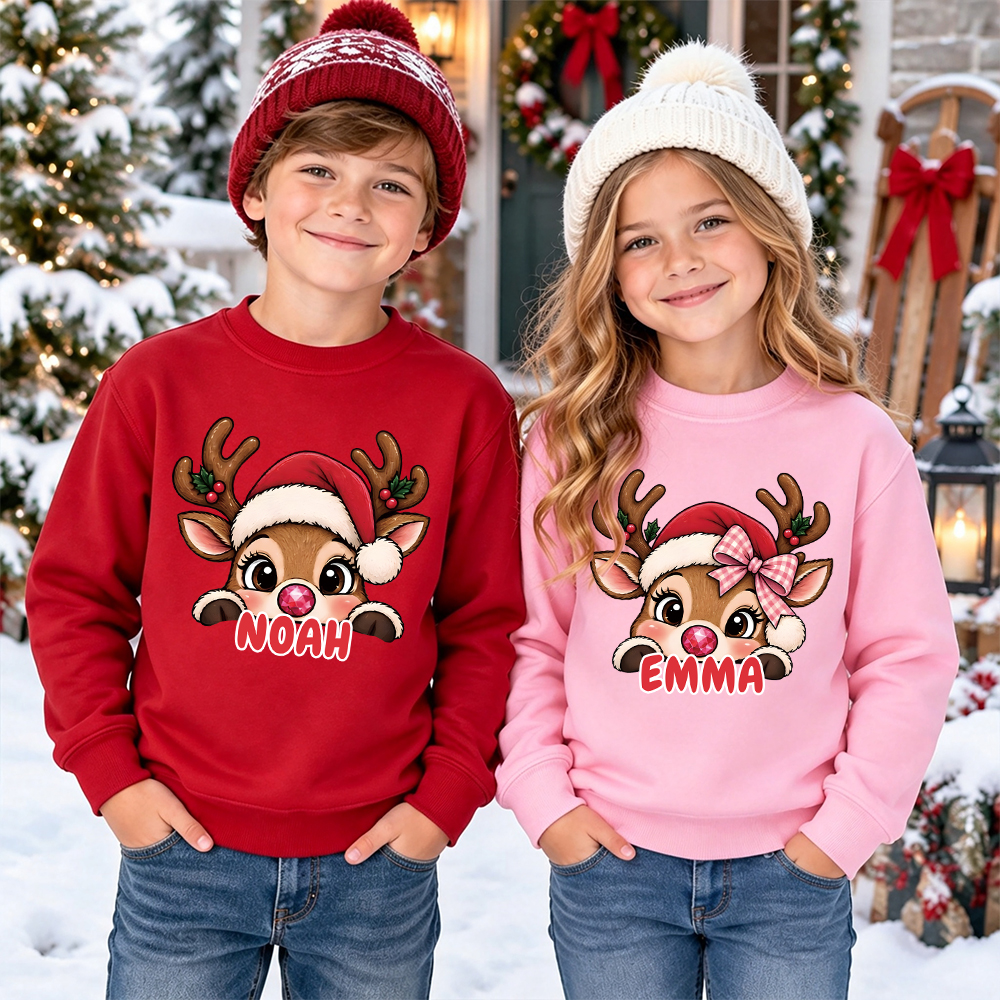 Personalized Christmas Kids Reindeer Sweatshirt | MCGift417