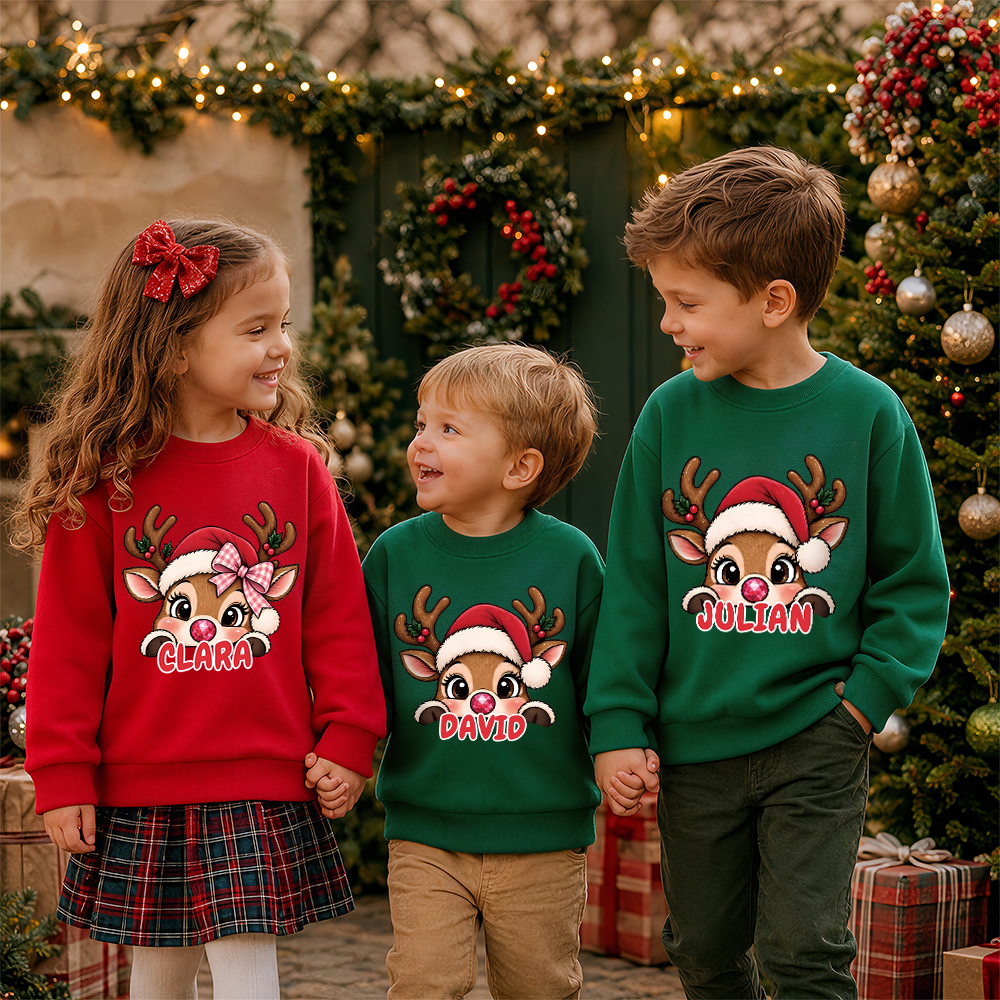 Personalized Christmas Kids Reindeer Sweatshirt | MCGift417
