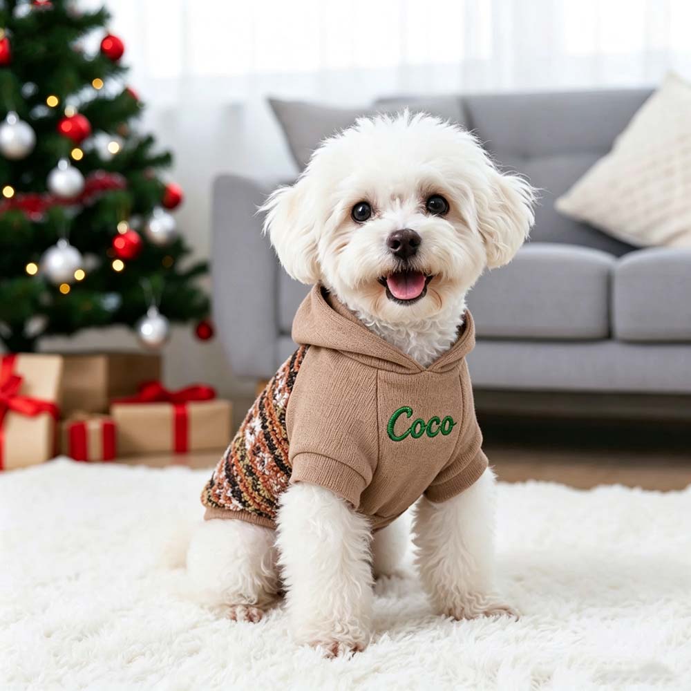 Personalized Pet Winter Warm Patchwork Hooded Sweatshirt | BKPet606