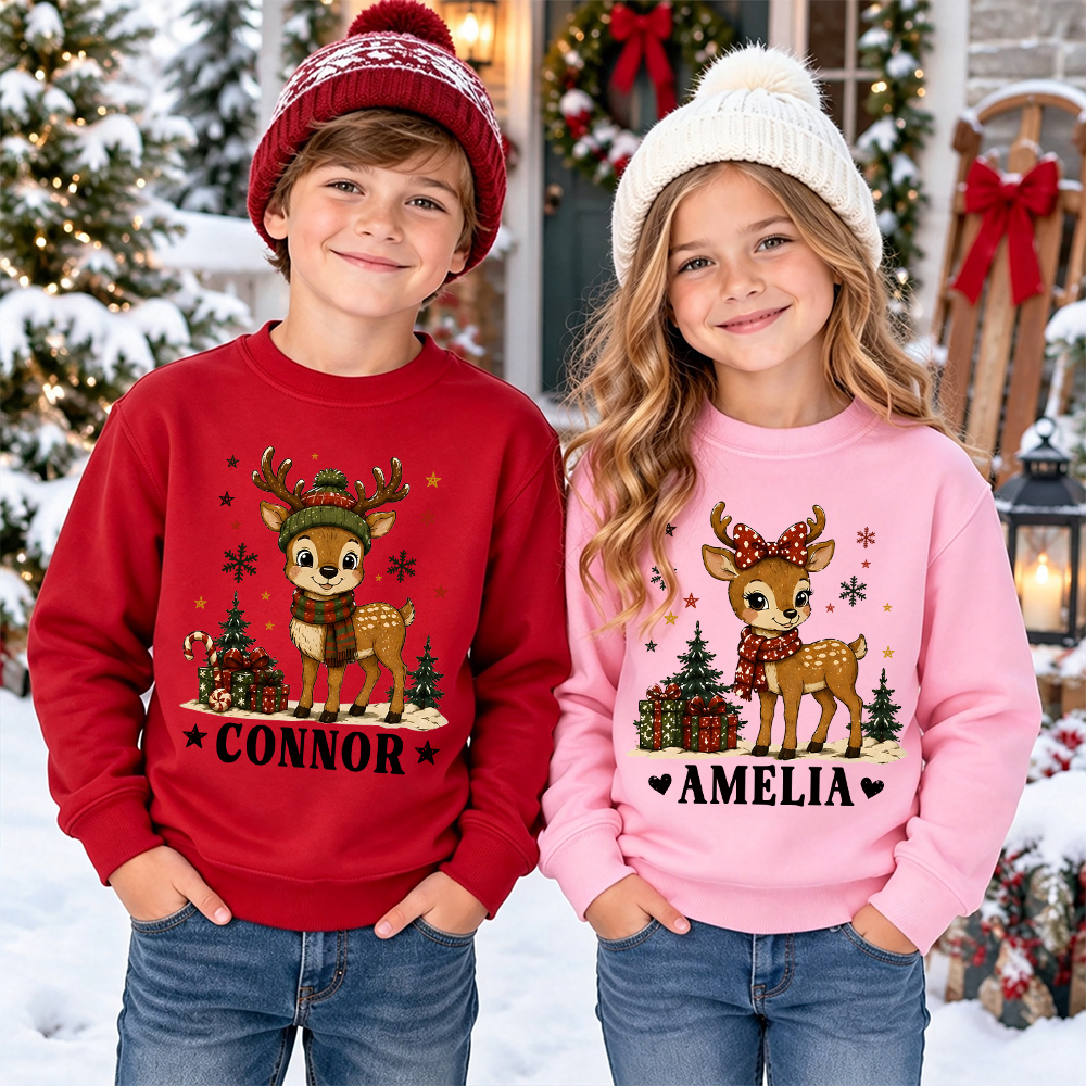 Personalized Christmas Kids Reindeer Sweatshirt | MCGift420
