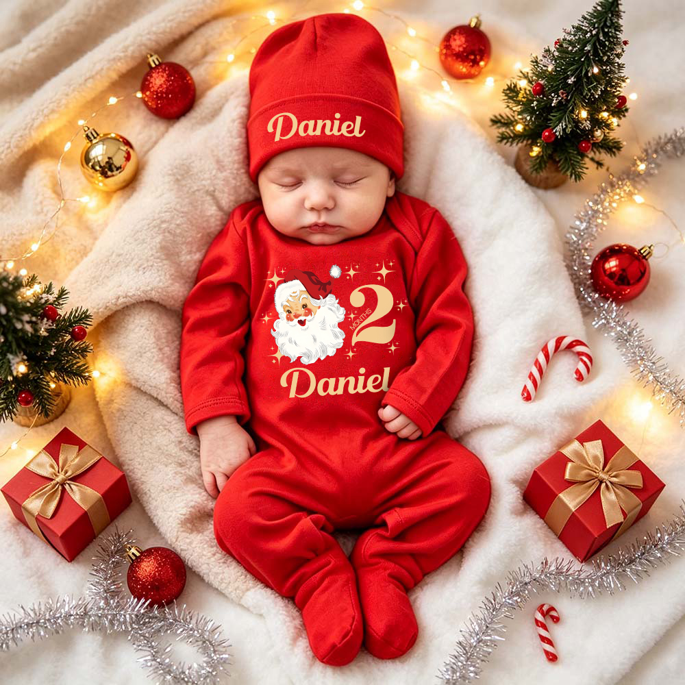 Personalized Baby Christmas Cute Design Romper & Hat Set | MCGift422