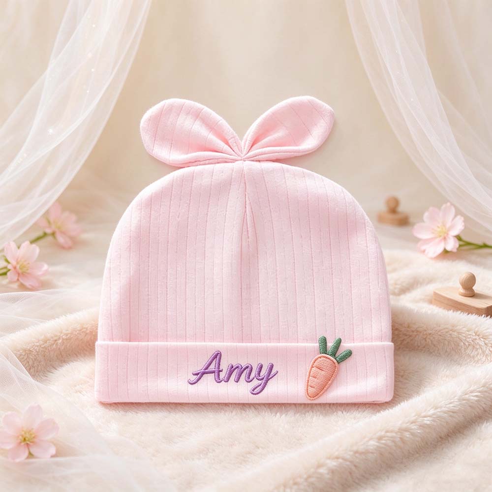 Personalized Embroidered Bunny Ears Baby Beanie Hat | HSKid108