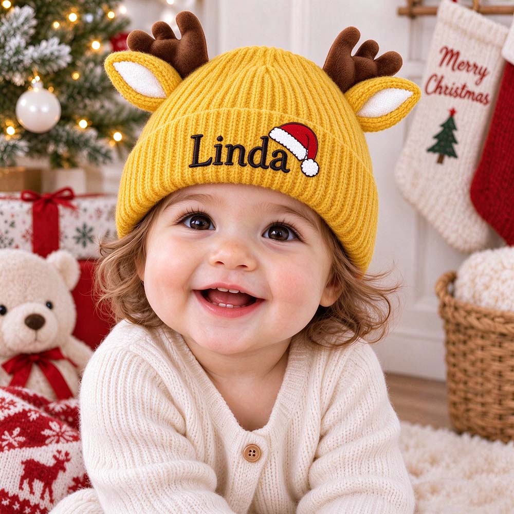 Personalized Embroidery Christmas Reindeer Beanie For Toddler Kids | MCGift429
