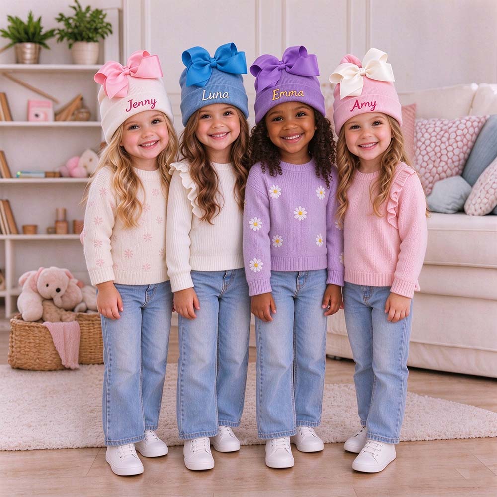 Personalized Embroidered Soft Hat With Bow For Baby & Kids | HSKid102