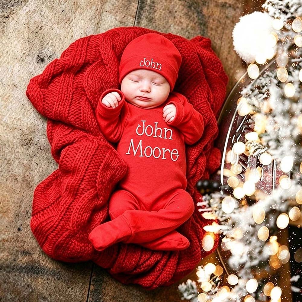 Personalized Embroidery Baby Coming Home Outfit Set With Hat | CWBaby562