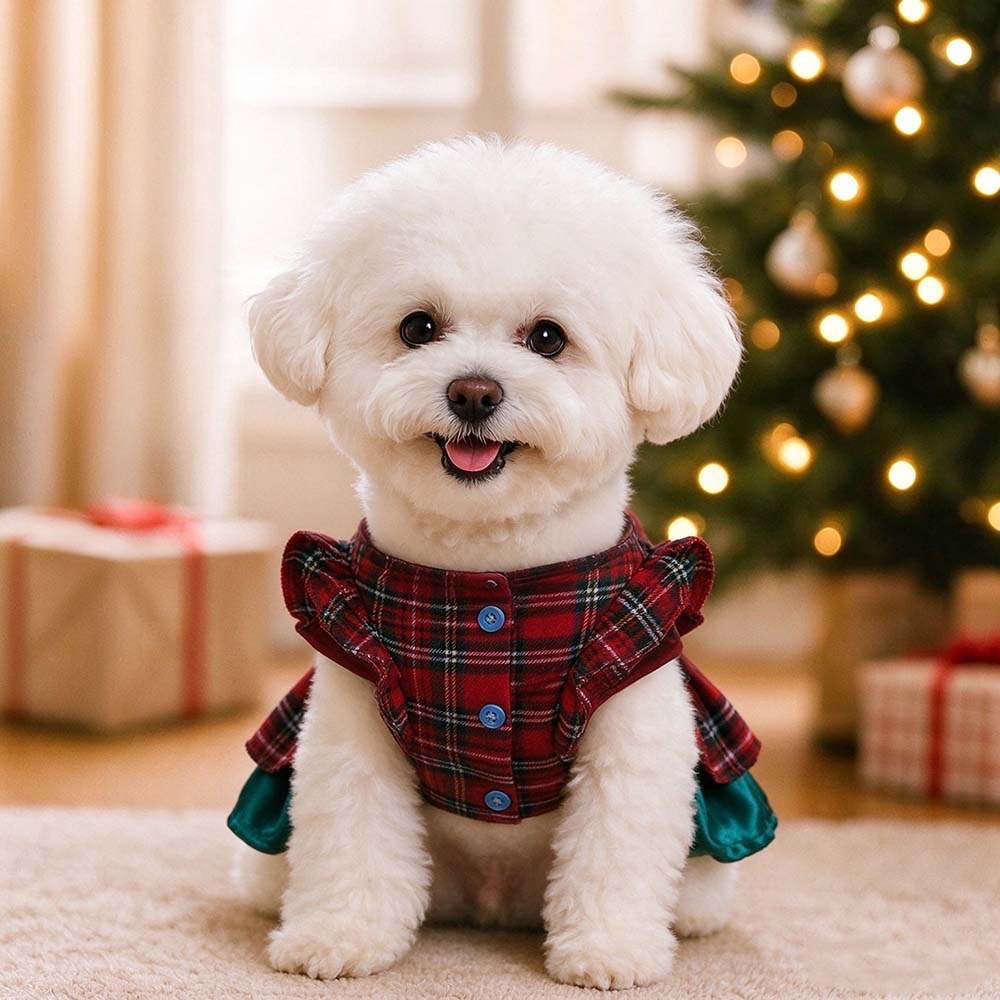 Personalized Embroidered Christmas Pet Dress with Bow | MCGift433