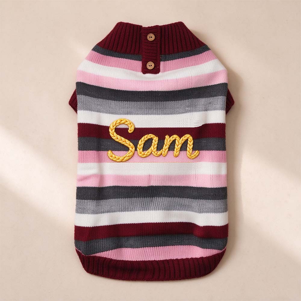 Personalized Hand Embroidery Pets Stripe Sweater | BKPet623