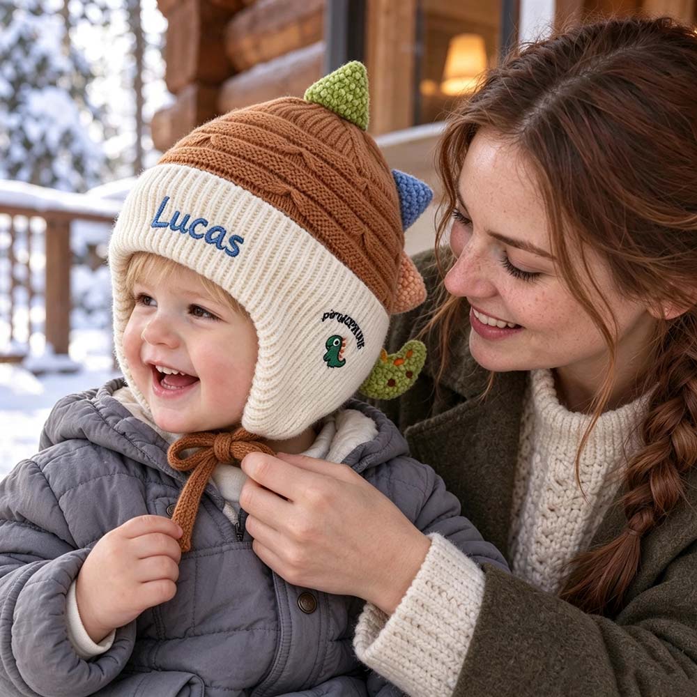 Personalized Embroidered Dinosaur Knit Hat for Kids | HSKid103