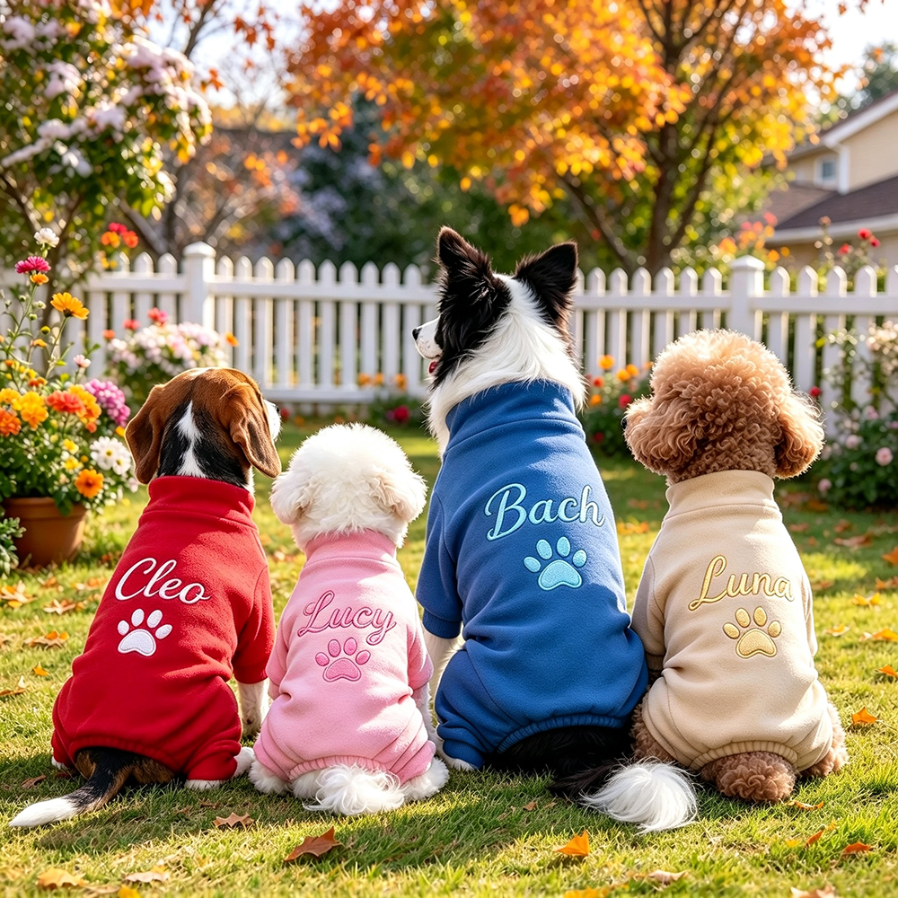 Personalized Hand Embroidery Pets Winter Warm Four-Legged Jumpsuit | BKPet610