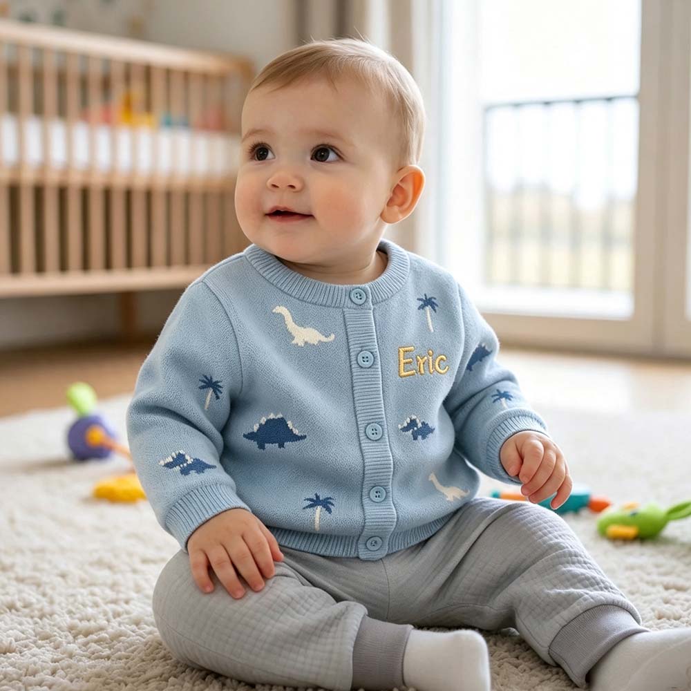 Personalized Embroidered Adorable Dinosaur Knit Cardigan | CWBaby548